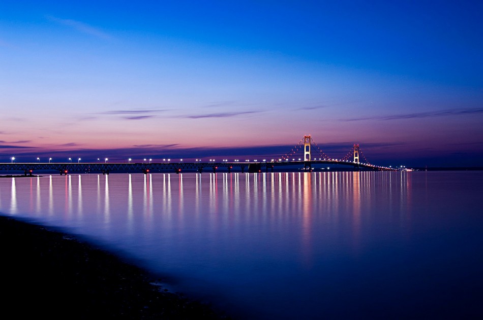 Mackinac Bridge photographed east side of bridge from Mackinaw City, June 2009.