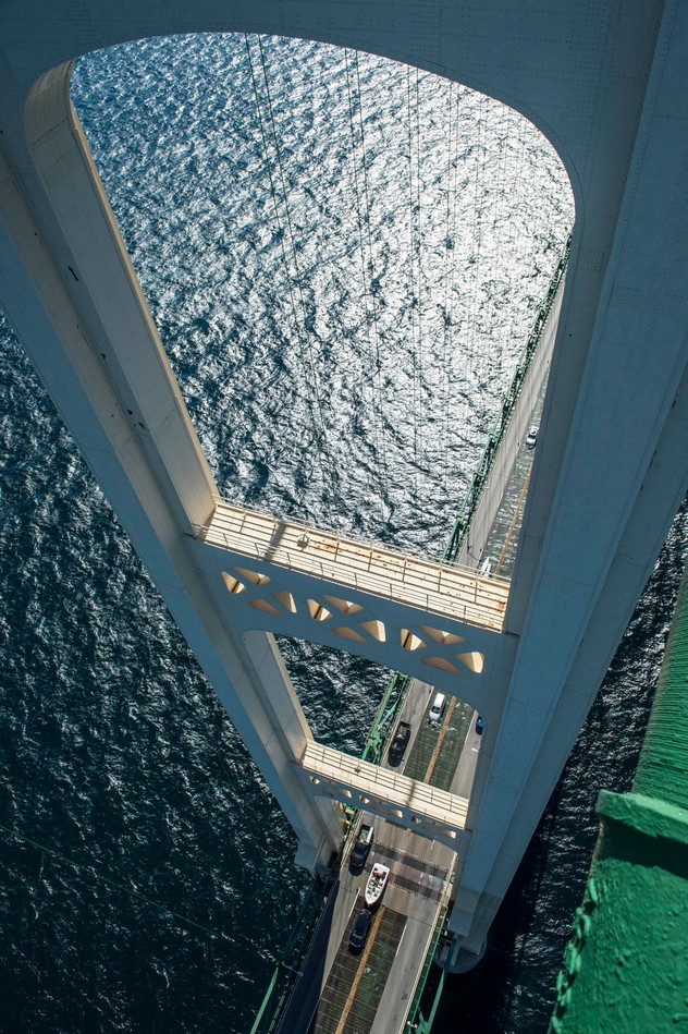 Mackinac Bridge for cable off the south tower.