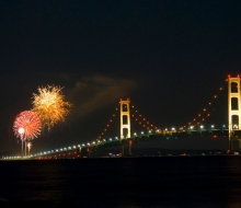 Mackinac Bridge 50th Anniversary Fireworks over the straits