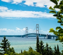 Mackinac Bridge and Windmills on south side of the bridge.