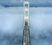 Mackinac Bridge shot from the South Tower, looking at the North Tower in the direction