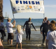 Swimmers in the Straits of Mackinac during the Labor Day Bridge Walk
