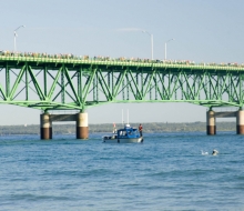 Swimmers in the Straits of Mackinac during the Labor Day Bridge Walk