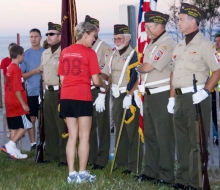 Governor Granhol greets walkers before the 2008 Mackinac Bridge Labor Day Run/ Walk