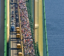 View from the top of the south tower during the 2008 Mackinac Bridge Labor Day Walk