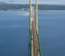 View from the top of the south tower during the 2008 Mackinac Bridge Labor Day Walk