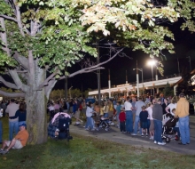 People waiting to walk across the Bridge for the 2008 Mackinac Bridge Labor Day Walk