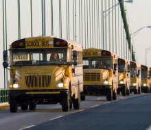 Buses headed to Mackinaw City to pick up walkers for the 2008 Mackinac Bridge Labor Day Walk