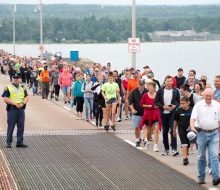 2018 Mackinac Bridge Walk. The first year that  walkers started from both St. Ignace and Mackinaw City. Bridge was also closed to traffic. 2018 Mackinac Bridge Walk