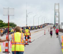 2018 Mackinac Bridge Walk. The first year that  walkers started from both St. Ignace and Mackinaw City. Bridge was also closed to traffic. 2018 Mackinac Bridge Walk