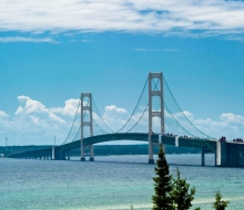Mackinac Bridge and Windmills on south side of the bridge.