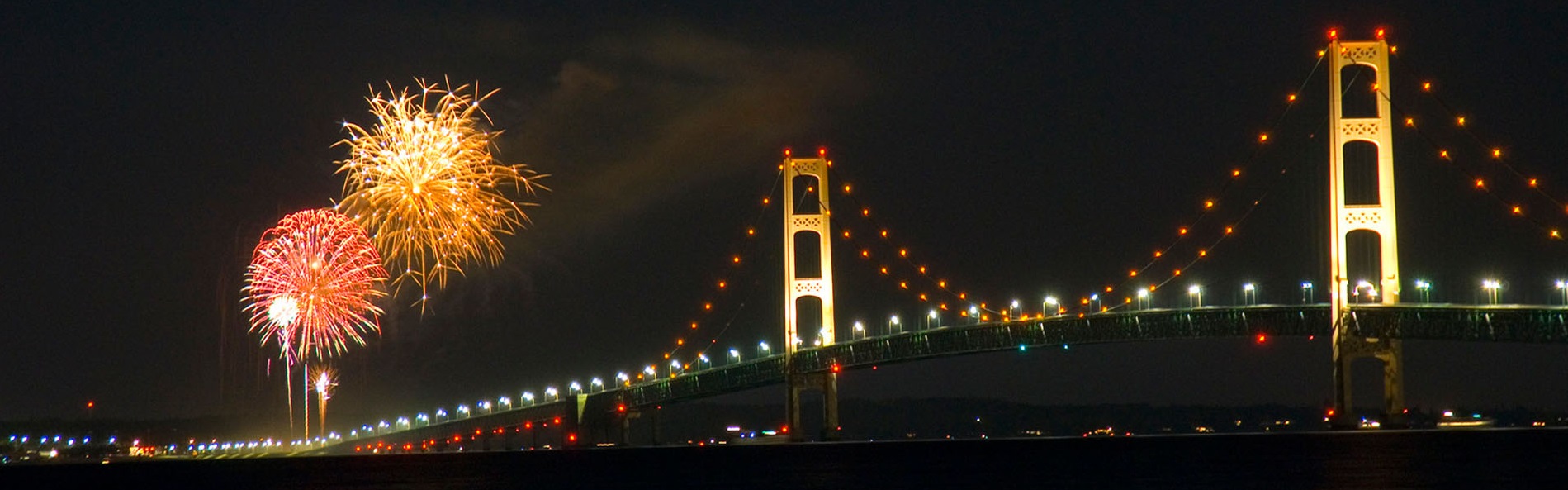 Mackinac Bridge 50th Anniversary Fireworks over the straits Mackinac